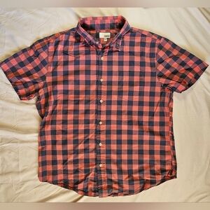 Sonoma Mens Pink And Blue Plaid Short Sleeve Button Up Shirt Size Large